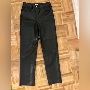 Aritzia black straight leg faux leather pants. Wilfred brand from Aritzia.